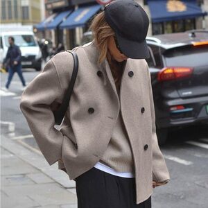 Women's Double-Breasted Tan Coat